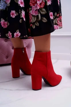 Botki Damskie na Słupku Zamszowe Czerwone Sharks