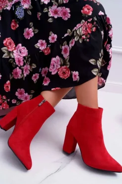 Botki Damskie na Słupku Zamszowe Czerwone Sharks