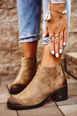 Botki Damskie Na Słupku Zamszowe Beżowe Volares