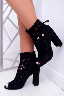 Botki Damskie Na Słupku Zamszowe Czarne Corinne