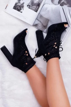 Botki Damskie Na Słupku Zamszowe Czarne Corinne