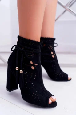 Botki Damskie Na Słupku Zamszowe Czarne Corinne