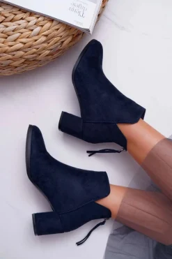 Botki Damskie Na Słupku Zamszowe Granatowe Mimosa