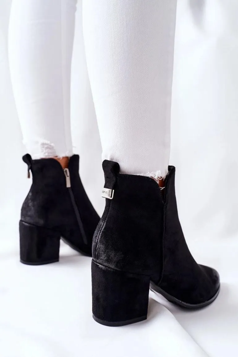 Botki Damskie Na Słupku Zamszowe Czarne Carrick