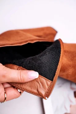 Botki Damskie na Słupku Zamszowe Camel Sharks