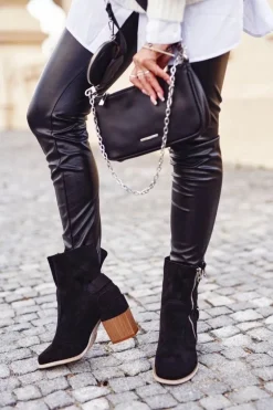 Botki Damskie Na Słupku Zamszowe Czarne Anabelle