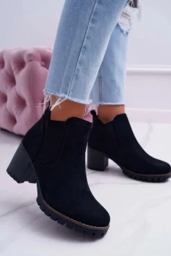 Botki Damskie na Słupku Zamszowe Czarne Shanto