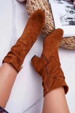 Botki Damskie Na Słupku Zamsz Camel Endless