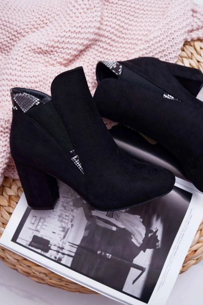 Botki Damskie na Słupku Zamszowe Czarne Jollow