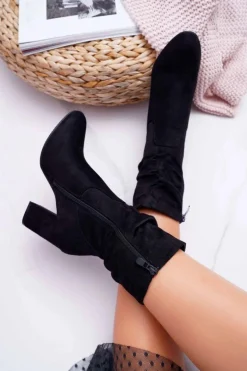 Botki Damskie Na Słupku Zamsz Czarne S.Barski 36-14