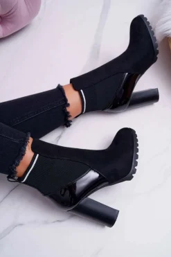 Botki Damskie na Słupku Zamszowe Czarne Fenem