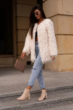 Botki Damskie Na Słupku Zapinane Na Zamek Eko Zamszowe Jasnobeżowe Bonucci