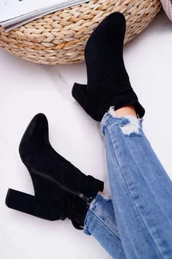 Botki Damskie Na Słupku Zamszowe Czarne Greybond