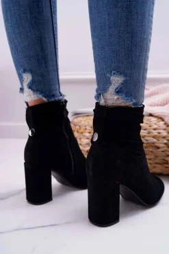 Botki Damskie Na Słupku Zamszowe Czarne Greybond