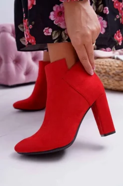 Botki Damskie Na Słupku Zamszowe Czerwone Ruffle