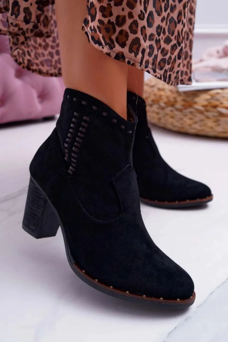 Botki Damskie Na Słupku Zamszowe Czarne Westema