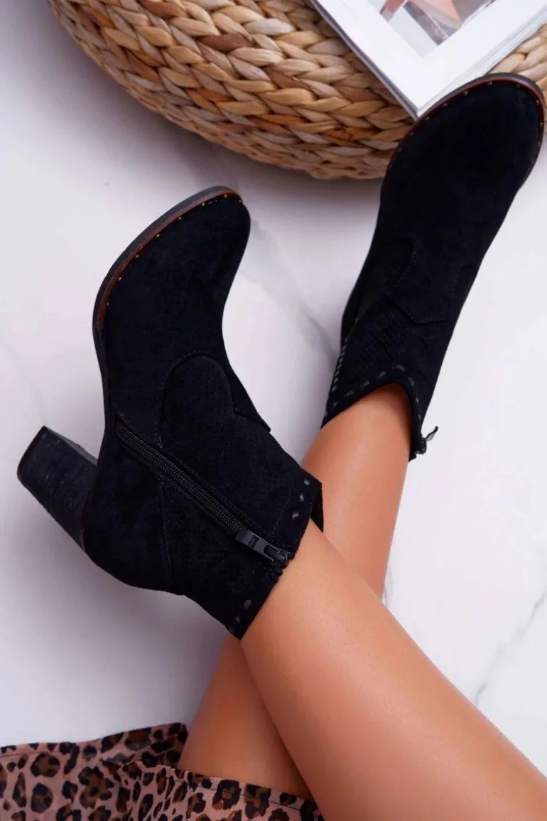 Botki Damskie Na Słupku Zamszowe Czarne Westema