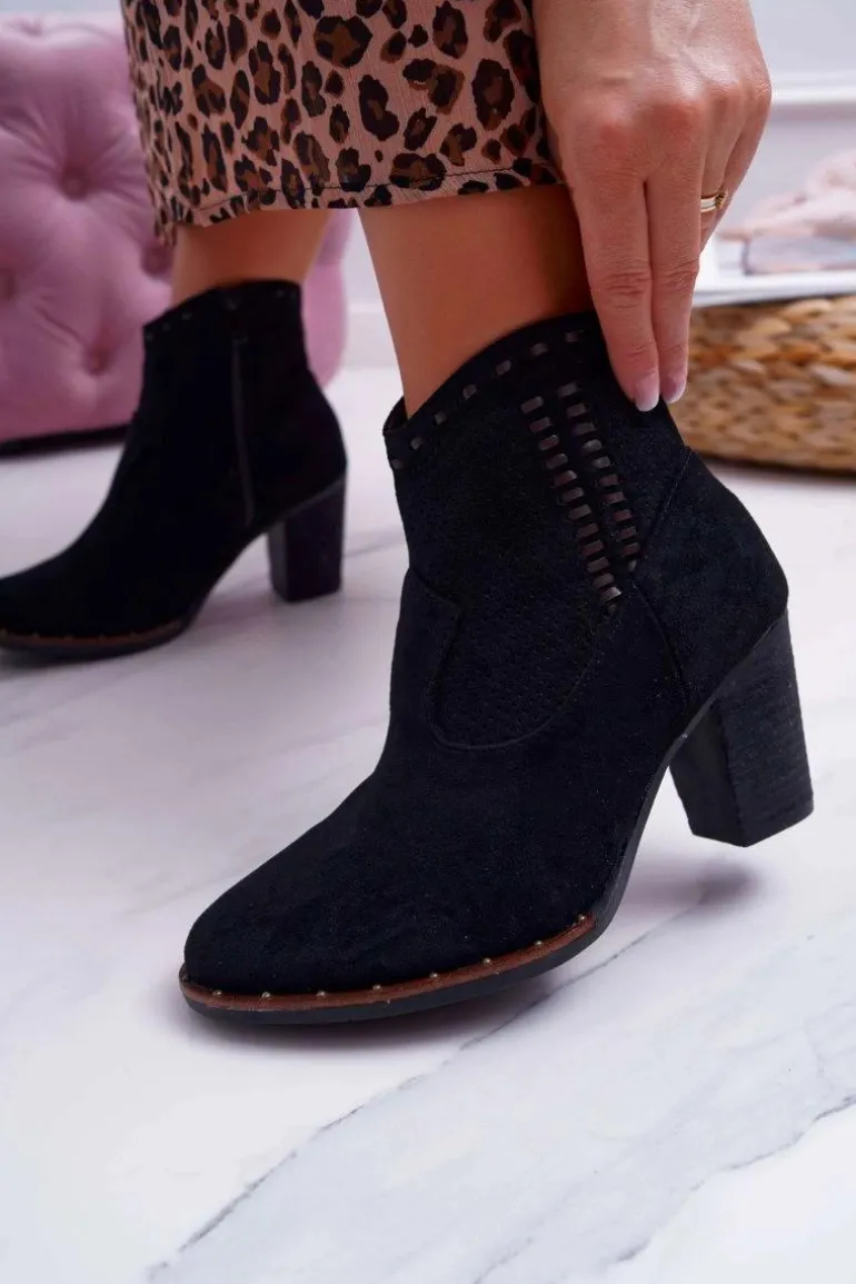Botki Damskie Na Słupku Zamszowe Czarne Westema