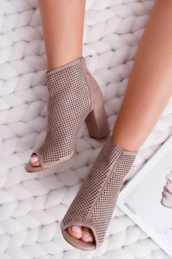 Botki Damskie Na Słupku Zamszowe Khaki Jessin