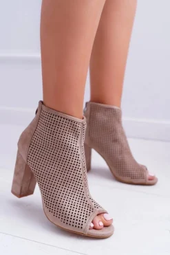 Botki Damskie Na Słupku Zamszowe Khaki Jessin