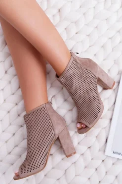 Botki Damskie Na Słupku Zamszowe Khaki Jessin