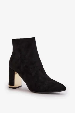 Botki Damskie Na Słupku Zapinane Na Zamek Ocieplane Eko Zamszowe Czarne Mevair