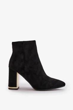 Botki Damskie Na Słupku Zapinane Na Zamek Ocieplane Eko Zamszowe Czarne Mevair