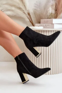 Botki Damskie Na Słupku Zapinane Na Zamek Ocieplane Eko Zamszowe Czarne Mevair