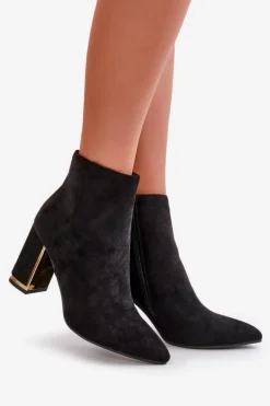 Botki Damskie Na Słupku Zapinane Na Zamek Ocieplane Eko Zamszowe Czarne Mevair