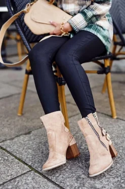 Botki Damskie Na Słupku Zamszowe Beżowe Anabelle