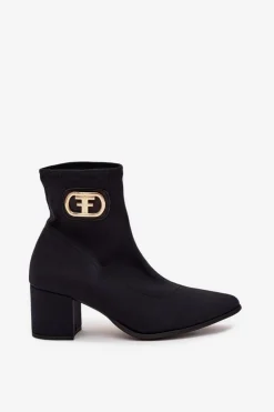 Botki Damskie Na Słupku Ze Złotym Detalem Zazoo 3128 Czarne