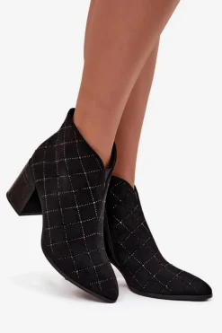 Botki Damskie Na Słupku Ze Zdobieniem D&A MR52-133 Czarne