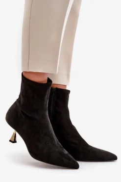 Botki Damskie Na Szpilce Eko Zamszowe Z Noskami W Szpic Czarne Irithare