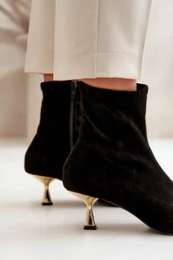 Botki Damskie Na Szpilce Eko Zamszowe Z Noskami W Szpic Czarne Irithare