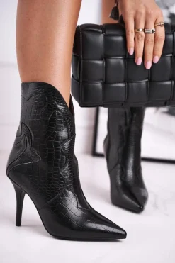 Botki Damskie Na Szpilce Kowbojki Czarne Estella