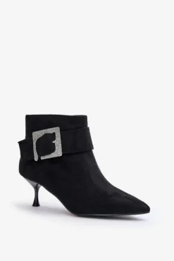 Botki Damskie Na Szpilce Z Ozdobną Klamrą Czarne Nirilis