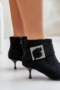 Botki Damskie Na Szpilce Z Ozdobną Klamrą Czarne Nirilis