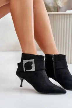 Botki Damskie Na Szpilce Z Ozdobną Klamrą Czarne Nirilis