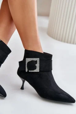 Botki Damskie Na Szpilce Z Ozdobną Klamrą Czarne Nirilis
