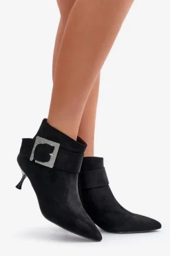 Botki Damskie Na Szpilce Z Ozdobną Klamrą Czarne Nirilis