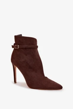 Botki Damskie Na Szpilce Z Eko Zamszu Czekoladowe Amalundi