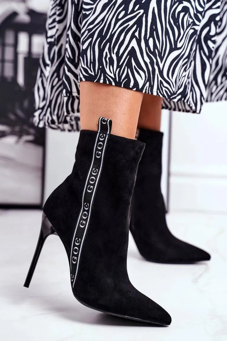 Botki Damskie Na Szpilce Zamszowe Czarne GG2N3005