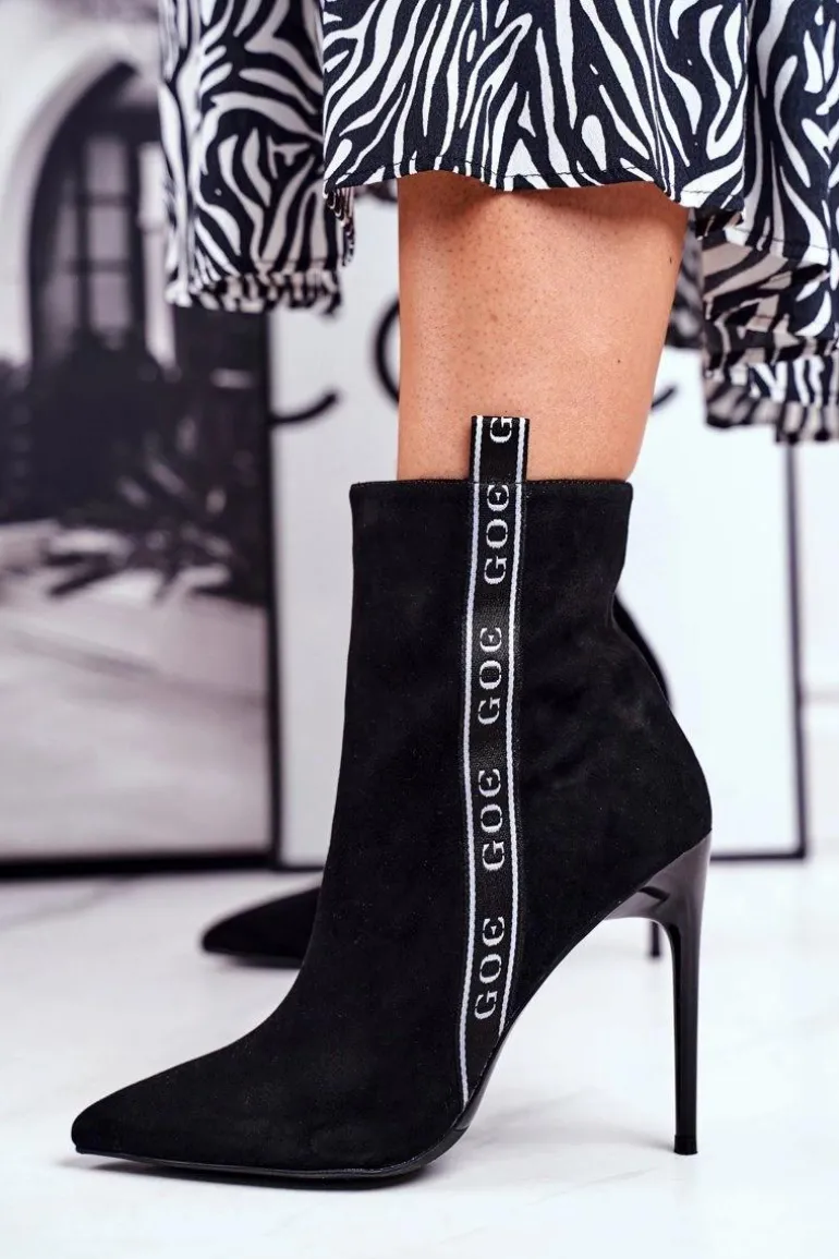 Botki Damskie Na Szpilce Zamszowe Czarne GG2N3005