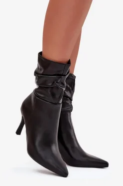 Botki Damskie Na Szpilce Z Marszczoną Cholewką Zamek Czarne Ulisse