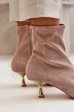 Botki Damskie Na Szpilce Eko Zamszowe Z Noskami W Szpic Beżowe Irithare