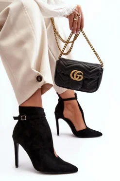 Botki Damskie Na Szpilce Z Eko Zamszu Czarne Amalundi