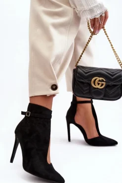 Botki Damskie Na Szpilce Z Eko Zamszu Czarne Amalundi