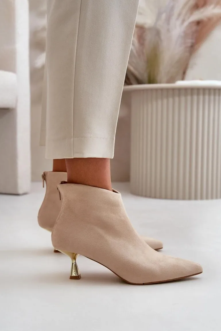 Botki Damskie Na Szpilce Eko Zamszowe Beżowe Terlena