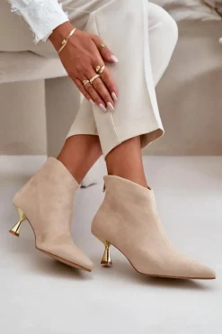 Botki Damskie Na Szpilce Eko Zamszowe Beżowe Terlena