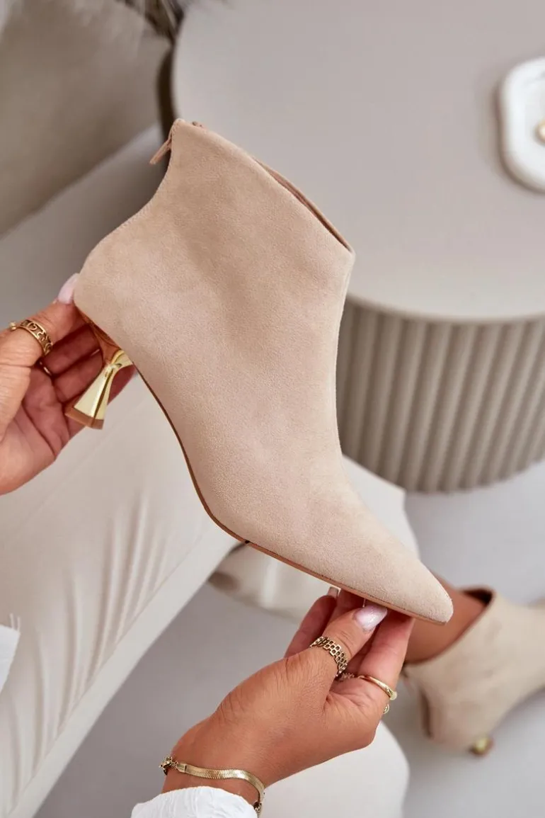 Botki Damskie Na Szpilce Eko Zamszowe Beżowe Terlena